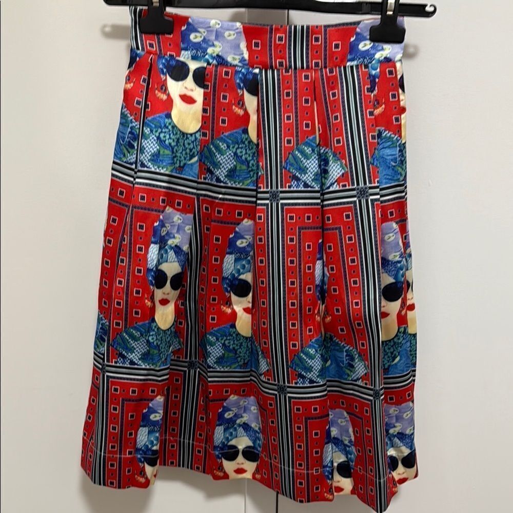 Red & Blue Printed A-Line Skirt